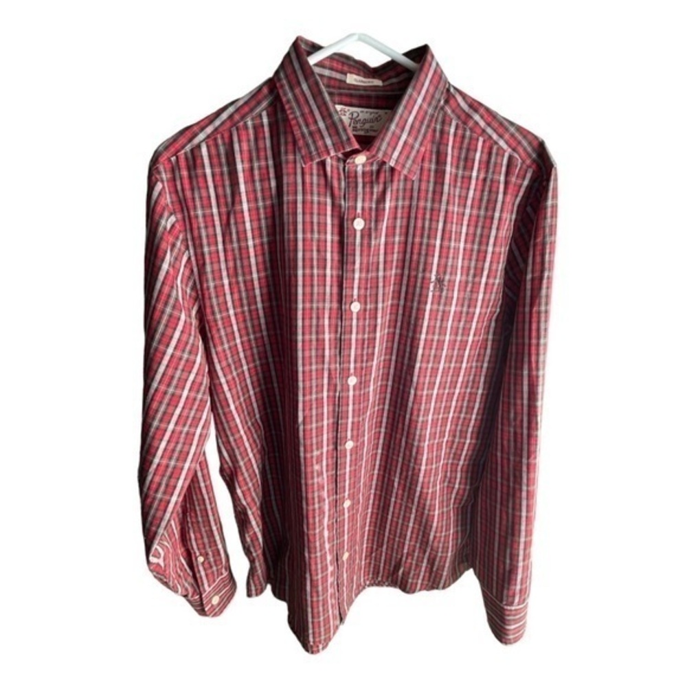 Original Penquin Red Black Gray Button Down Plaid Long Sleeve Shirt Size Med EUC